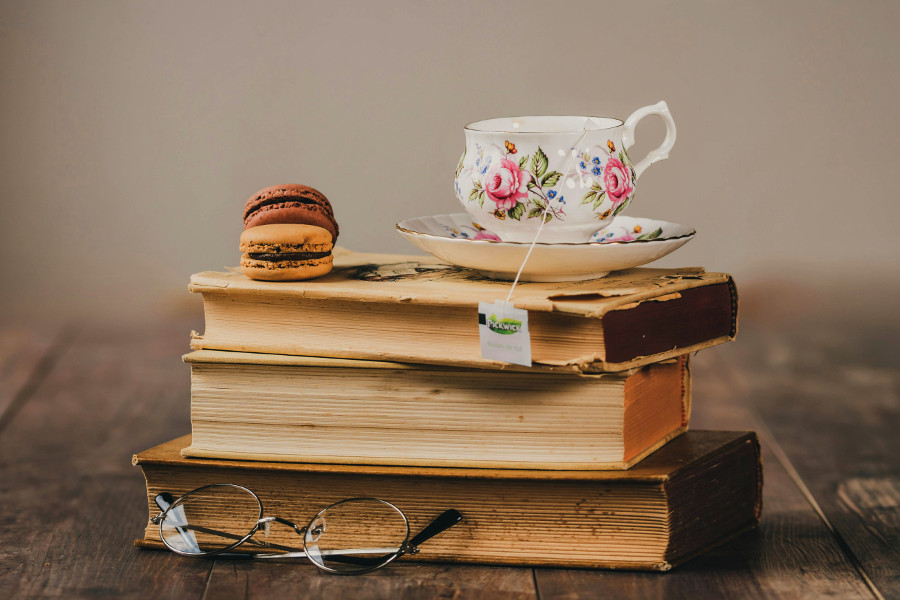stack of antique books
